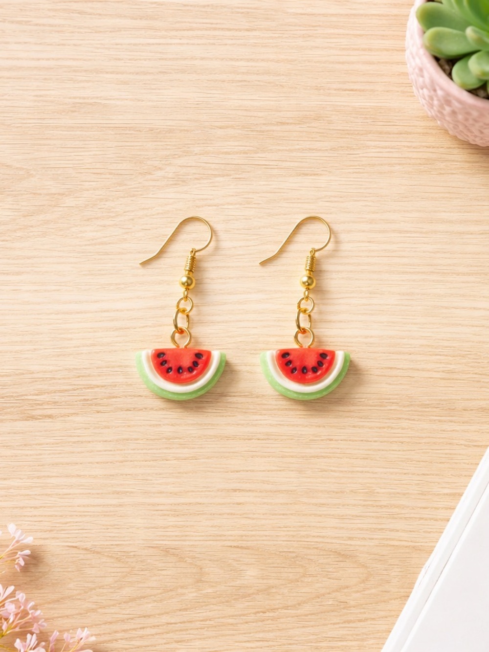 Kids Gold-Tone Watermelon Dangle Earrings - Red & Green